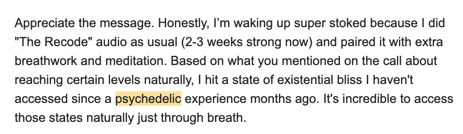 A member describing the state they reached from the daily practice.